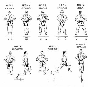 Illustrated chart of basic karate stances